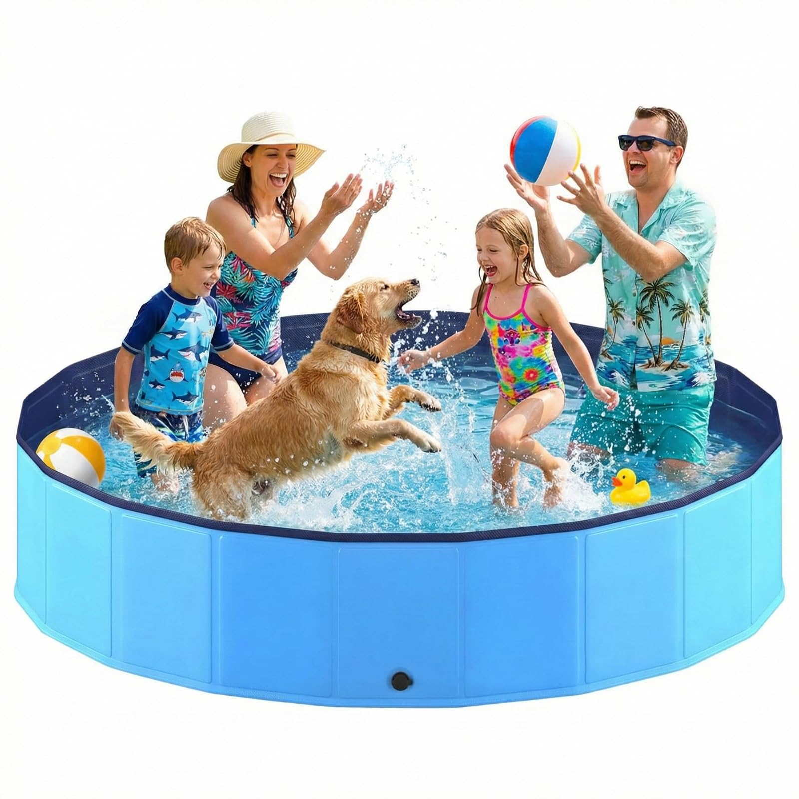 Hundepool faltbar, Planschbecken für Hunde 200 x 40 cm, Anti-Rutsch-Platten, Schnelle Entwässerung, Hundebadewanne, Swimmingpool Verdickt PVC