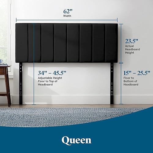 Miniatura 118 de LUCID - Cabecera tapizada de altura media, capitoné de diamantes, acolchado poliéster, altura ajustable 34 a 46 in, fácil montaje compatible