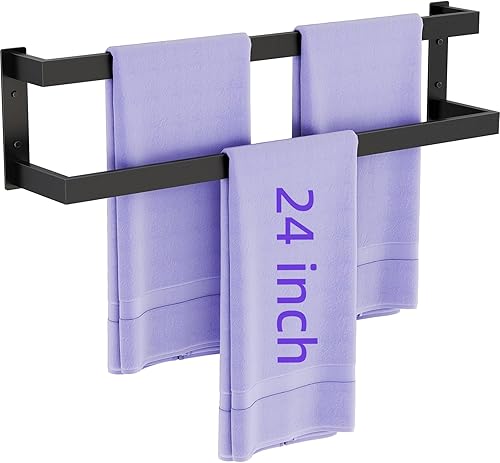 Toallero doble, toallero de 24 pulgadas para baño montado en la pared, toallero de acero inoxidable, toallero doble para toallero para pared,