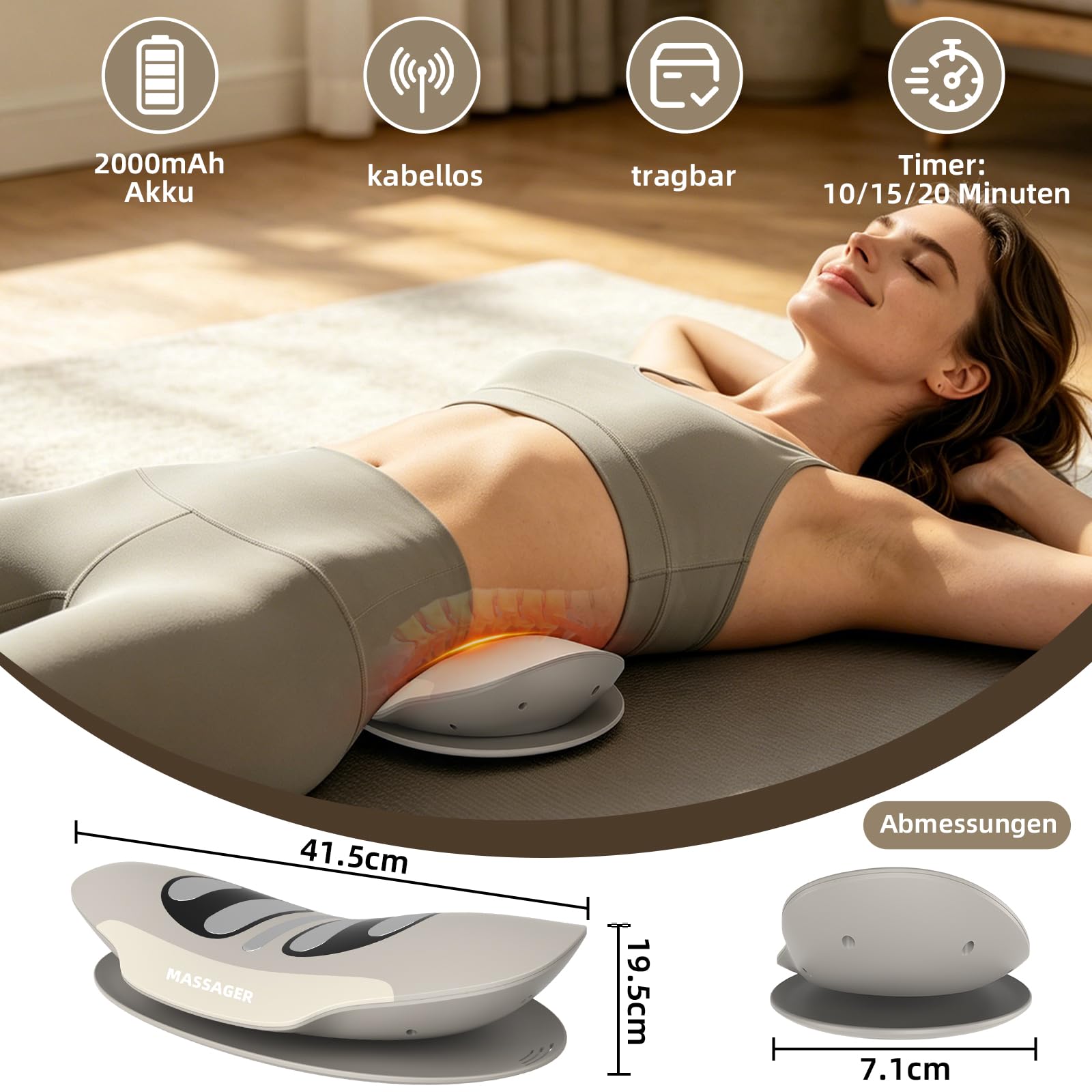 Elektrisches Rückenmassagegerät für Lendenwirbel | Dynamische Airbag Traktion, Wärmefunktion, Vibrationsmassage, Infrarot, Für Rückenschmerzen