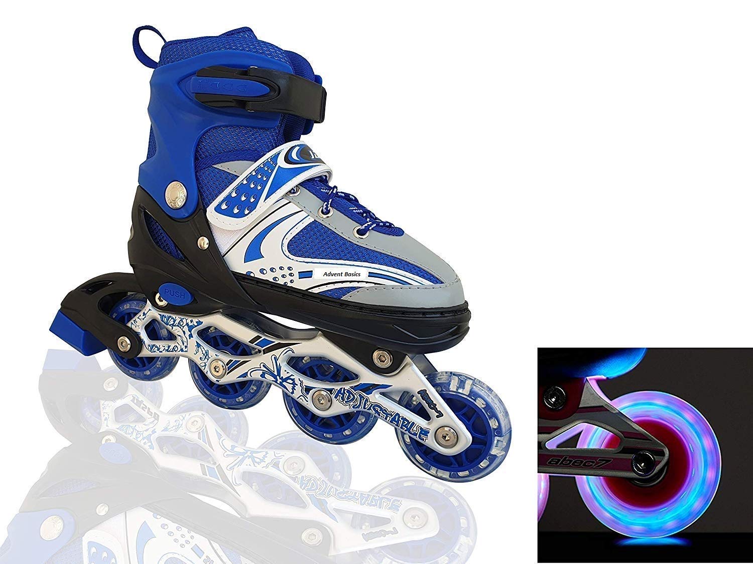 TEJISHA MART Aluminum-Alloy Fun Illuminating Adjustable Inline Roller Beginner Skates with Front Light up PU Wheels for All Boys and Girls (Blue, 7 to 14 Years) (B08T9LPHC8) Amazon Price History, Amazon Price Tracker