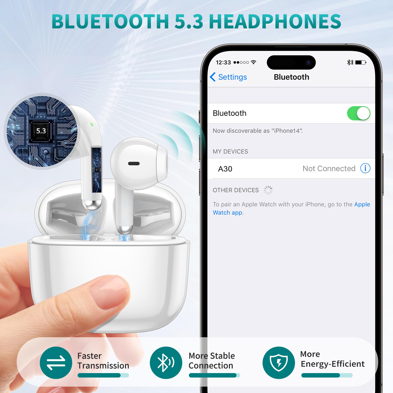 ACAGET Wireless Earbuds Bluetooth 5.3 Headphones HiFi Stereo Earphones for iPhone & Android + Heavy Duty Shocproof Phone Case for iPhone Air 2025 3