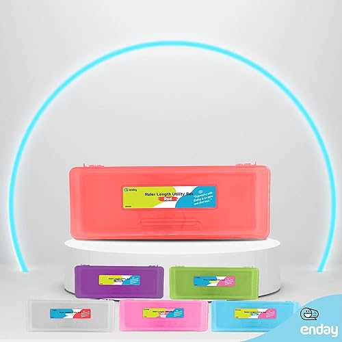 Miniatura 5 de Enday Caja de lápices roja, estuche de plástico para lápices, multiusos, largo regla, organizador con cierre a presión para el hogar y la oficina