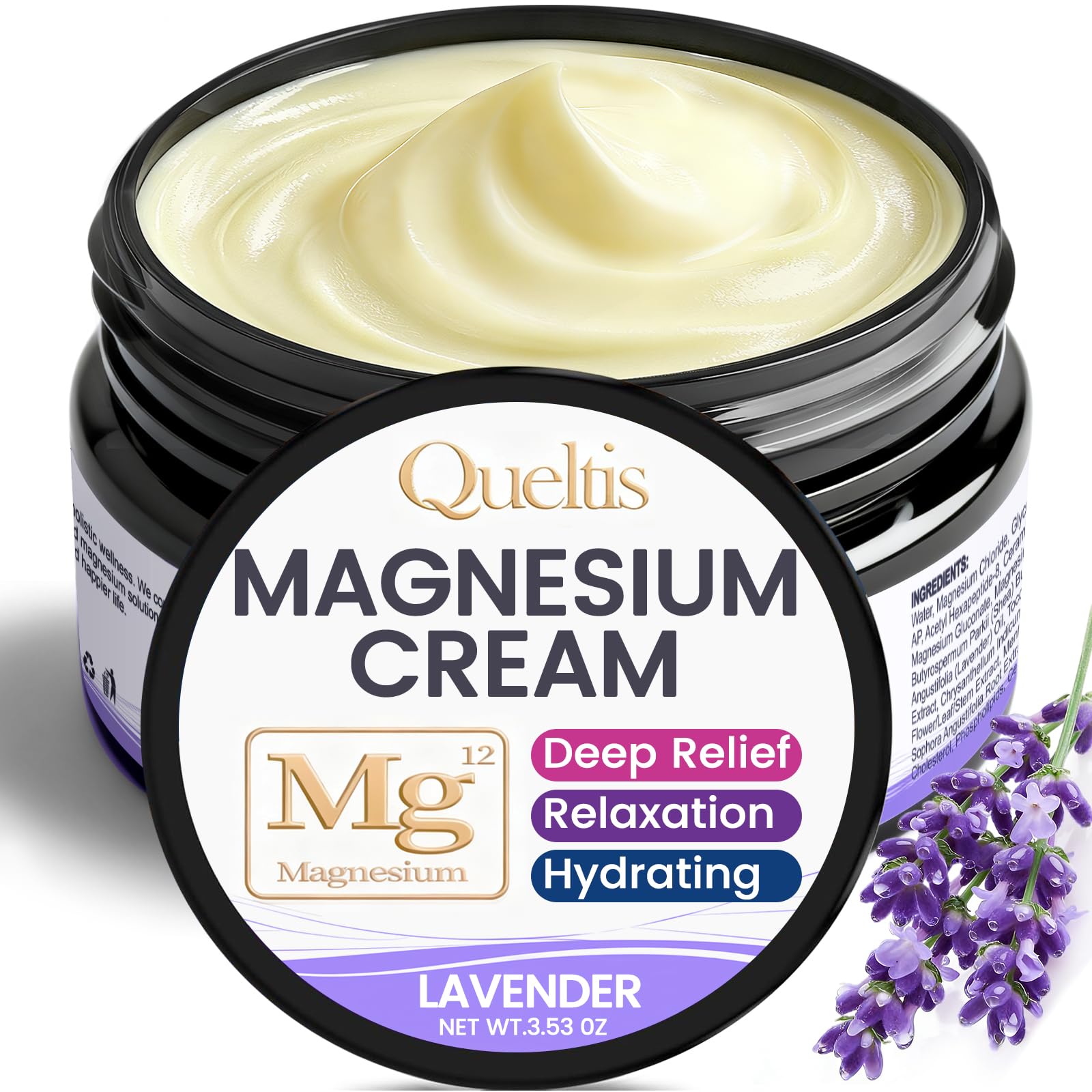 Magnesium Cream, Magnesium Lotion for Sleep, Pain & Leg Cramps, Topical Magnesium Chloride Cream (Lavender)