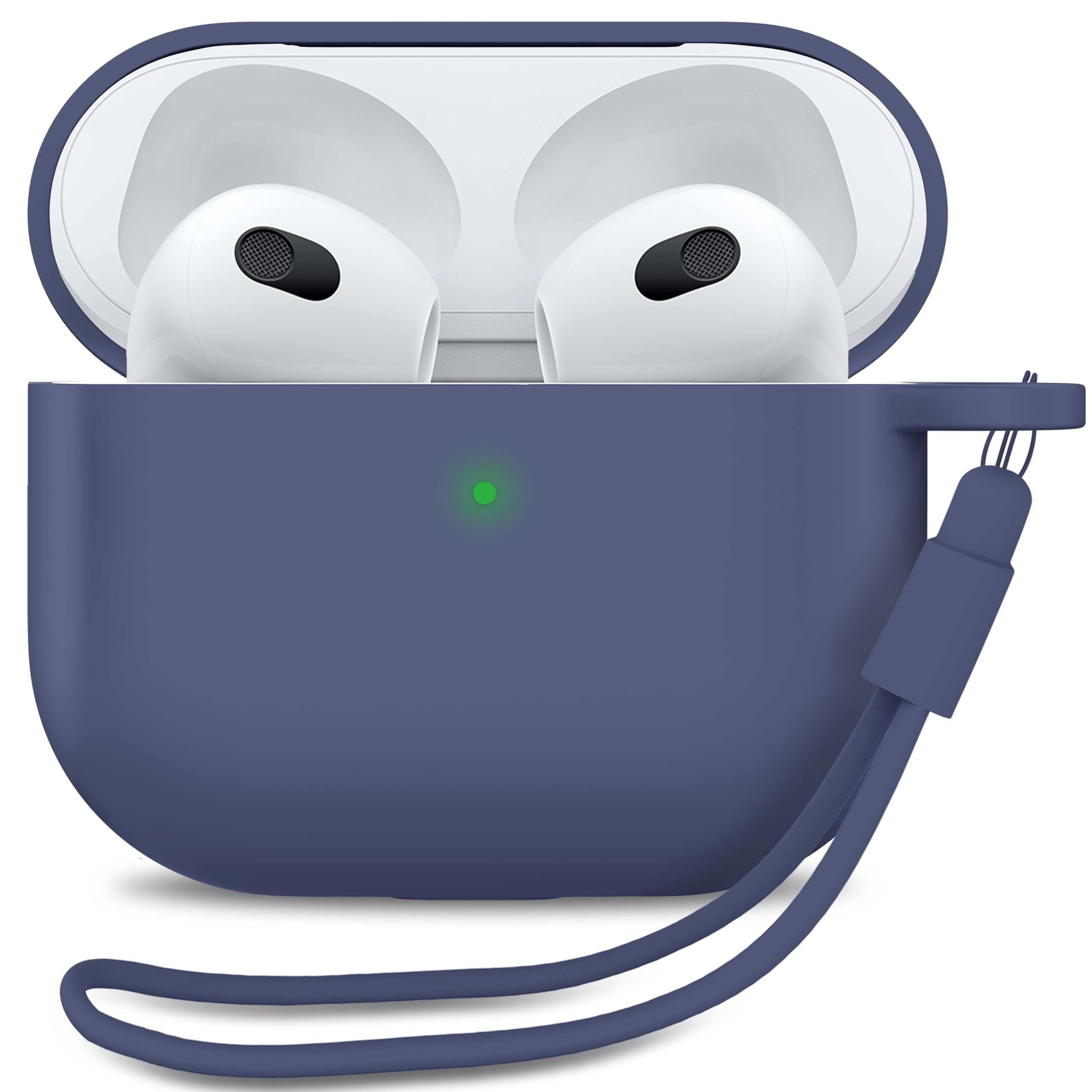 MyGadget Case Compatible with Airpods 3rd Generation – Slim & Anti-Shock Silicone Case – Skin Dust Protection Case – Cover and Strap Dark Blue