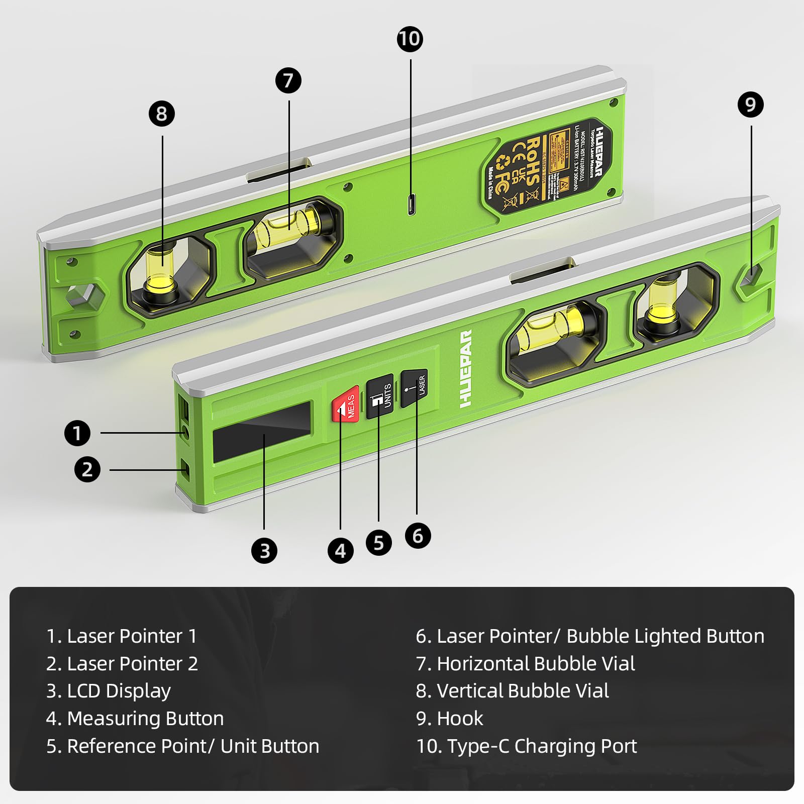 Huepar 3-in-1 Laser Level - Level, Measure, Align -8