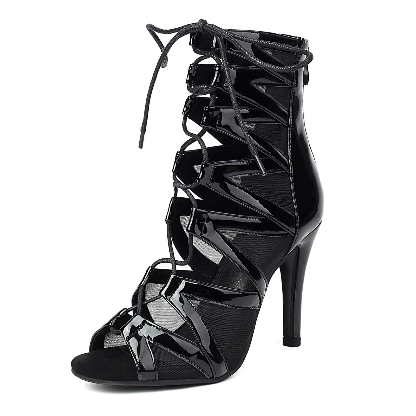 RUYBOZRY Standaard Ballroom Moderne Latin Dansschoenen voor Dames Competitie Partij Salsa Hoge Hak Satijn Sandalen,YCL456-Zwart-7.5,EU38