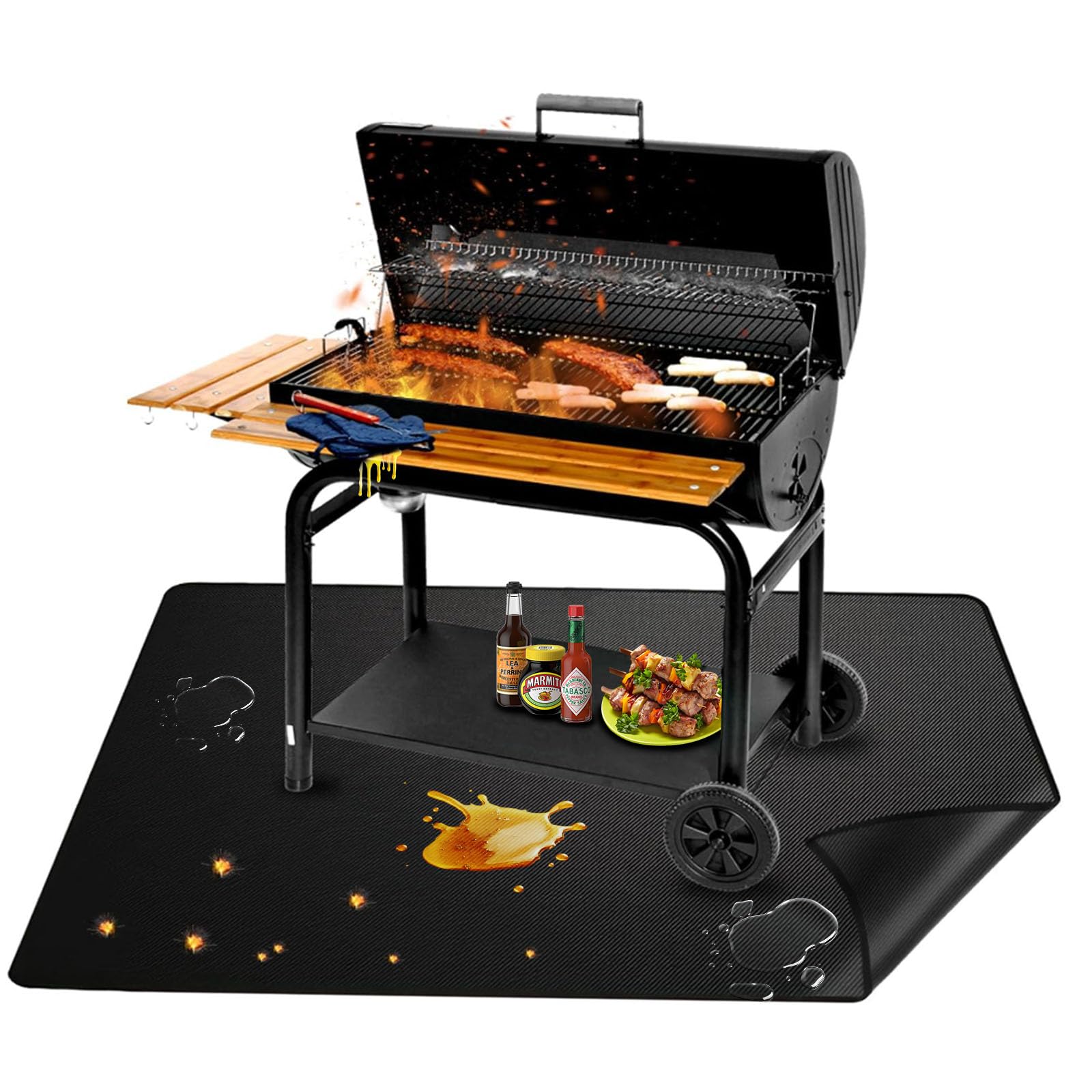 Tappetino per Braciere, Tappeto Ignifugo per Camino, Grill mat Riutilizzabili, Impermeabile e a prova di olio per Cortile, Prato e Campeggio All'aperto (100×150cm)