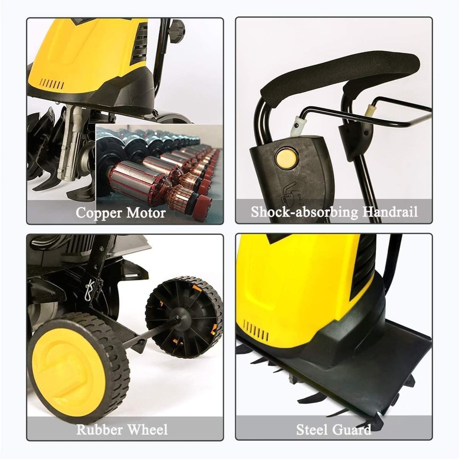 TYH Motobineuse Électrique, Scarificateur De Pelouse 2400 W, Motoculteur sans Fil, Houe Rotative Pliable À 6 Lames, Profondeur De Travail 22 Cm, Largeur 45 Cm, Motobineuse Silencieuse
