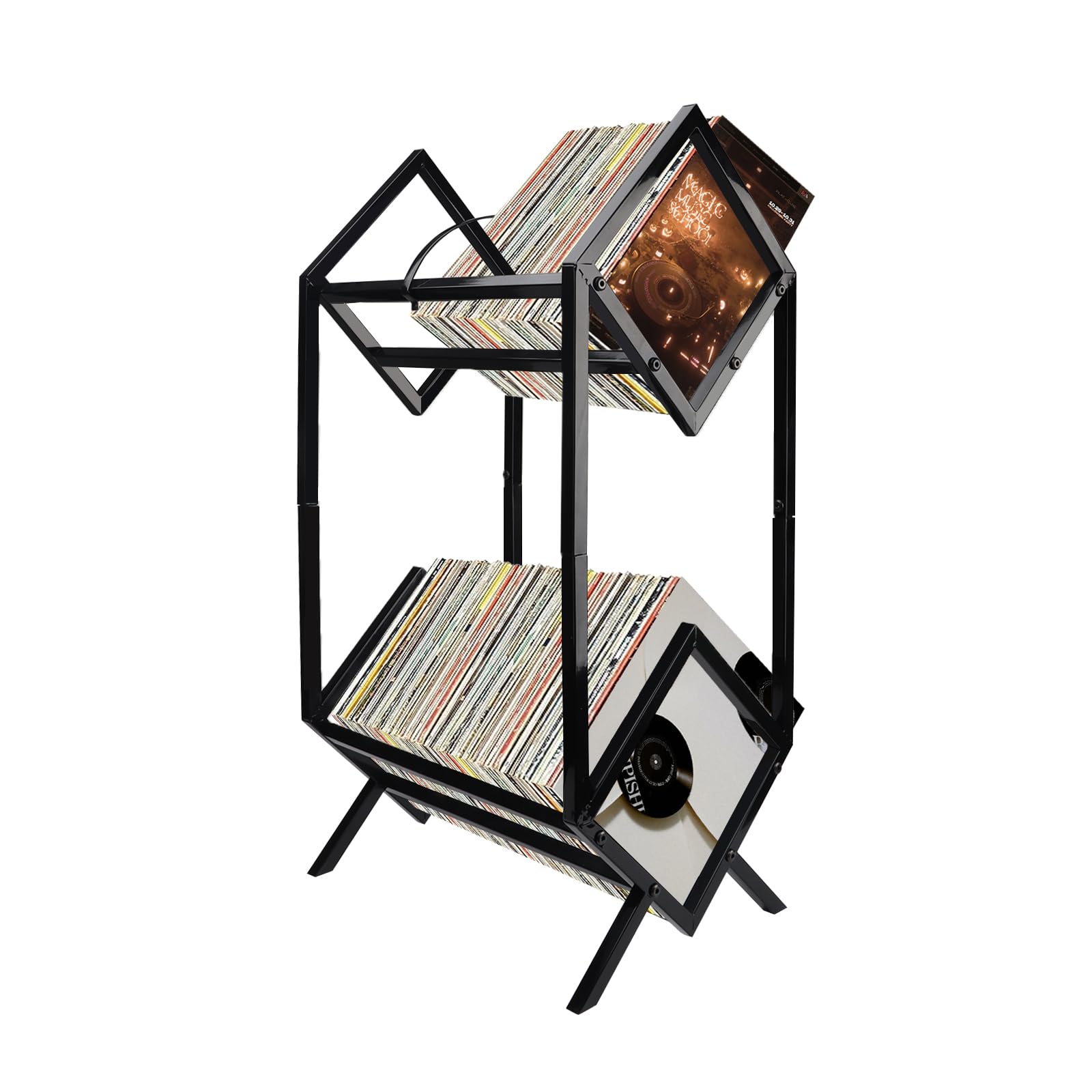 Estante de almacenamiento de discos de vinilo, estante de almacenamiento de álbumes LP de 2 niveles, organizador de estantes de exhibición de discos de vinilo para el hogar, soporte de exhibición de