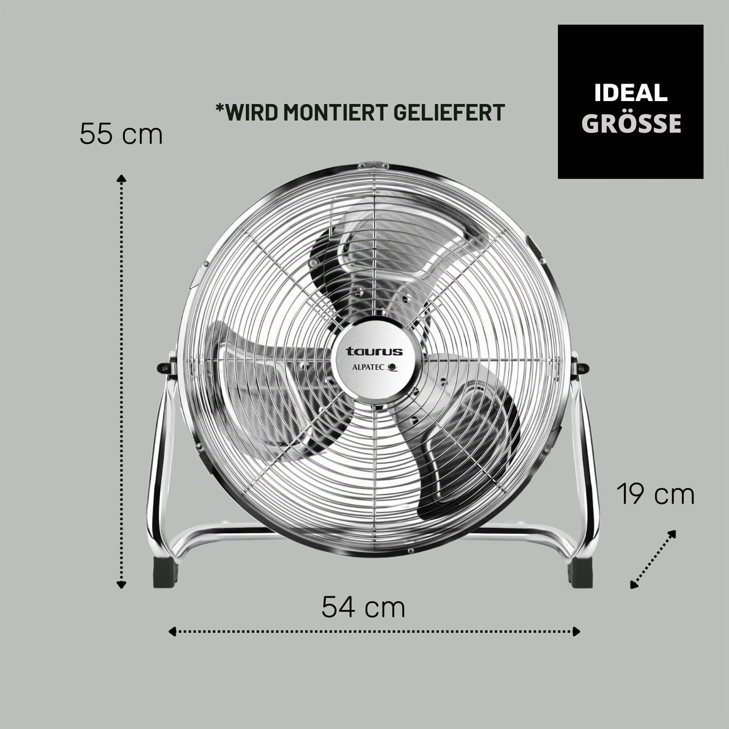 Taurus Ventilator | Alpatec SIROCCO 18 | 120 W | 45 cm Durchmesser | Chrom