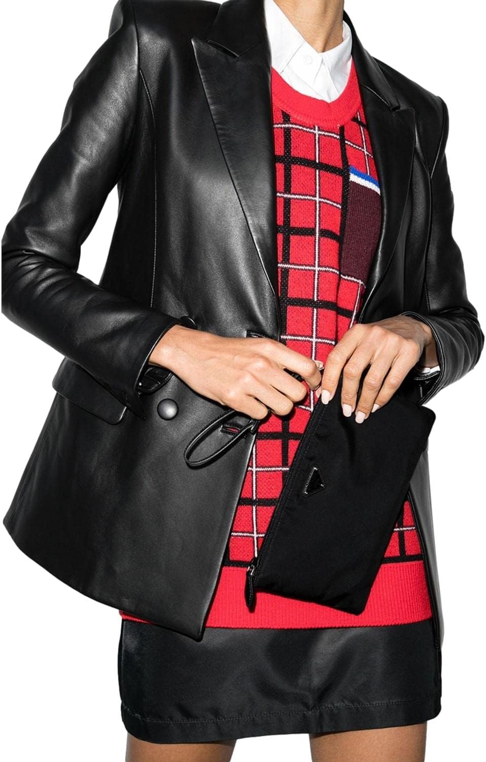 Prada Siyah Tessuto Naylon Çanta/El Çantası, Gümüş Prada Logolu, 1NH545, Küçük Boy