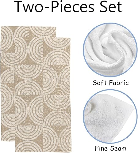 Miniatura 2 de Juego de 2 toallas de baño de mano para baño, forma geométrica, círculo, beige, absorbente de agua, poliéster suave para cocina, gimnasio, spa,