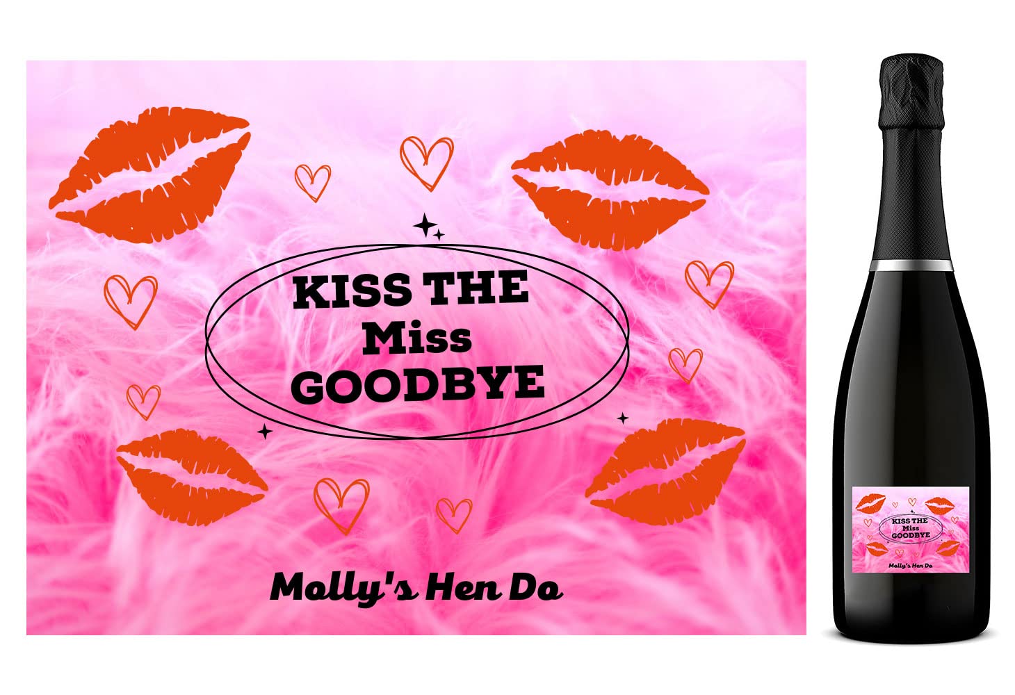 Personalised Prosecco Bottle Label - Hen Do Designs (10 Labels, Kiss The Miss Goodbye)