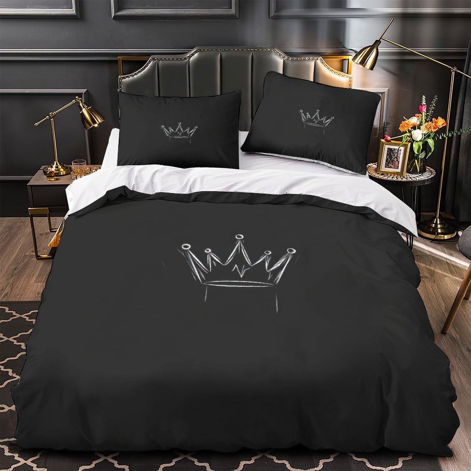 Housse de couette couronne royale 140x200 parure de lit microfibre résistante fermeture éclair fille