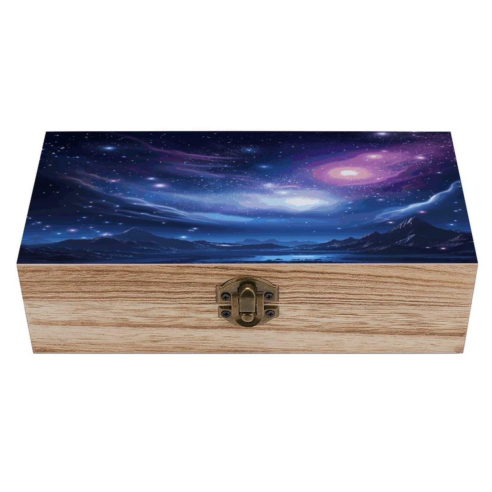 asbwuo Mysterious Stars Wood Keepsake Box Wooden Box with Hinged Lid