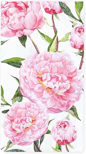 AnyDesign - 100 servilletas de peonía para invitados, servilletas de papel de flores rosas, servilletas de mano desechables decorativas de acuarela