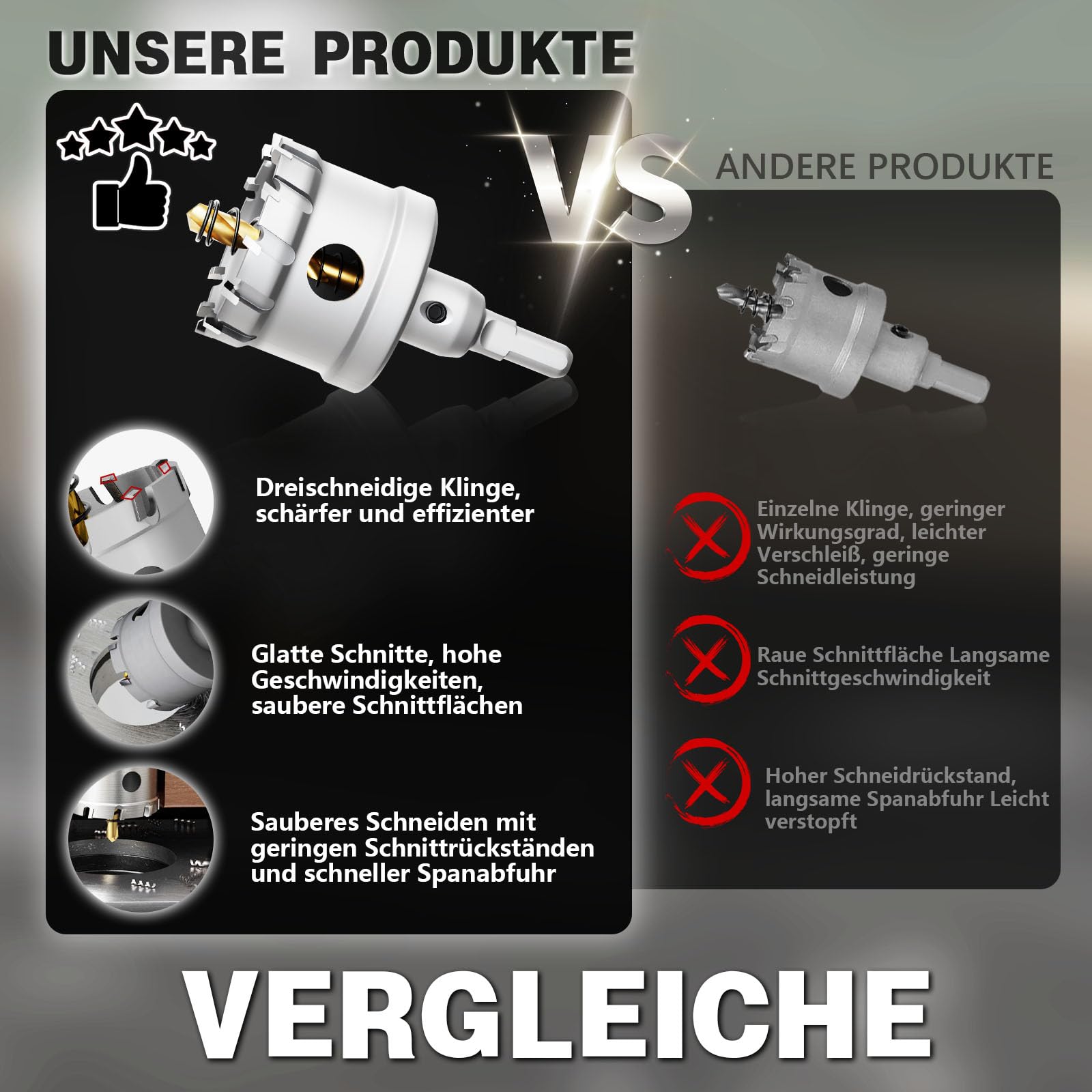 19 stück lochsäge metall set,Hartmetall Lochsäge,Hartmetall Bohrer Metall tarke TCT Bohrer Set,mit Titan-Piloten und L-Wrench,für Stahl Eisen Aluminum Metall Hole Saw