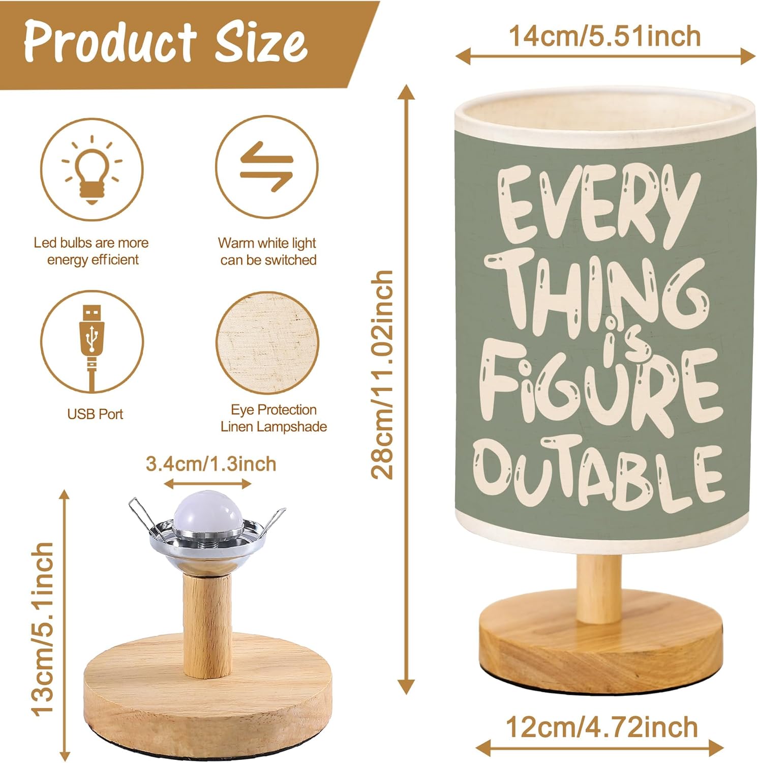 WSYEAR Everything is Figureoutable Inspirational Table Lamp, Positive Affirmations Green Night Light, Motivational Light for Home Office Classroom