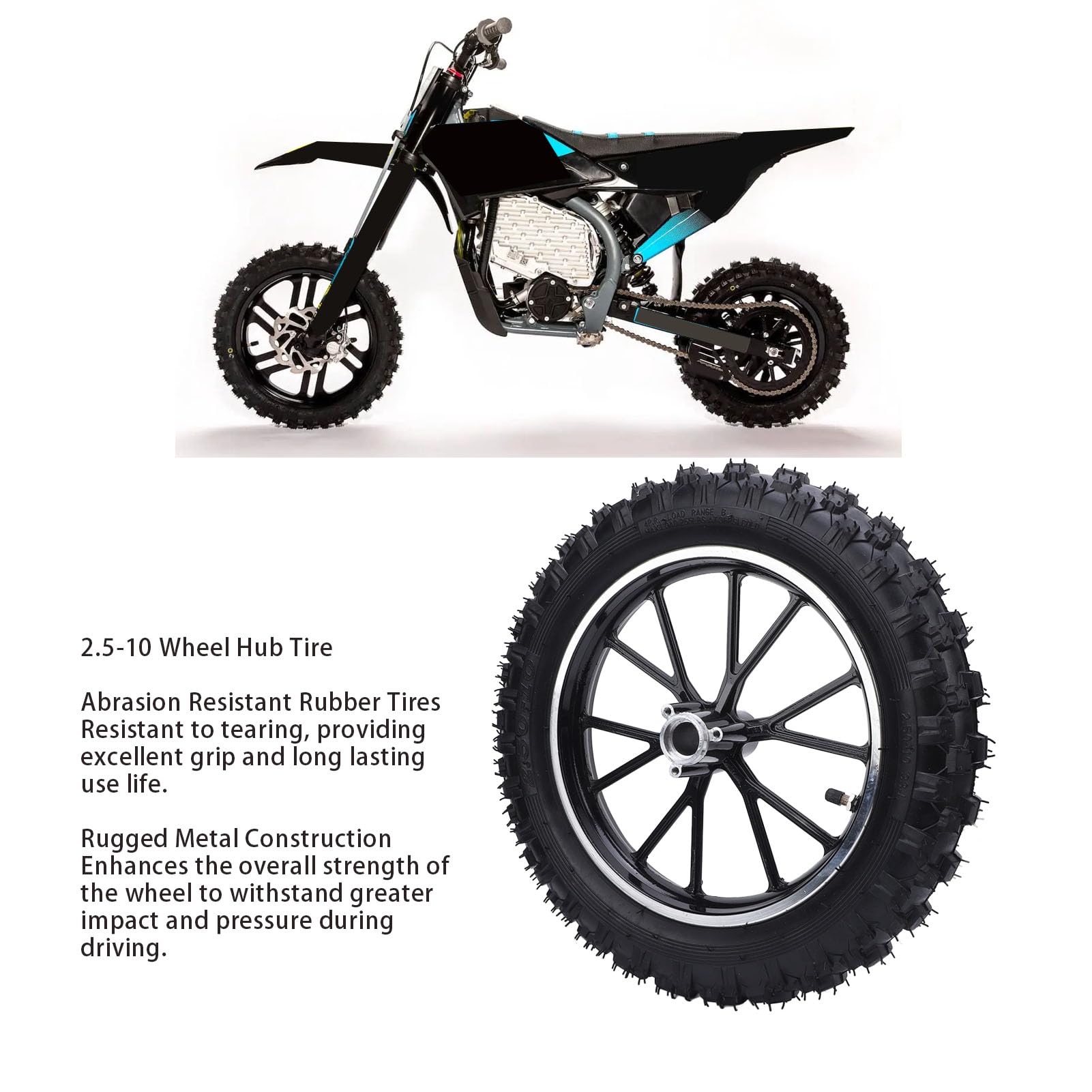 Ejoyous Opona na piastę Koła 2,5-10, Gumowa Opona Odporna na Zużycie do Minirowerów i Motocykli Terenowych (BLACK)