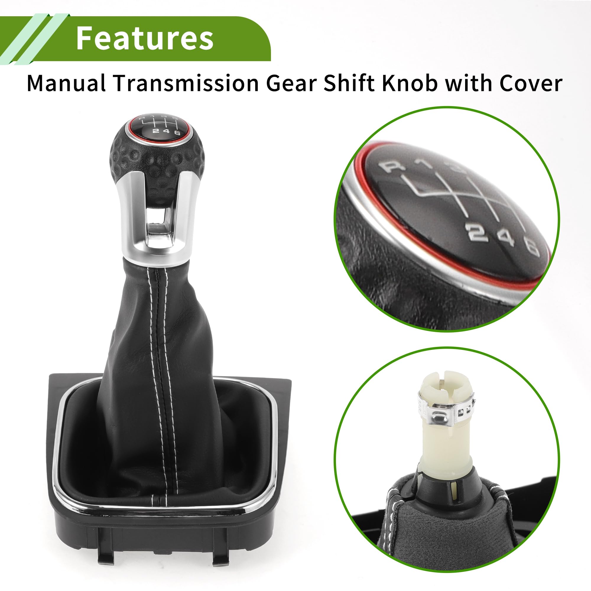 Pomello del cambio manuale a 6 marce con copertura per VW Golf 5 MK5 GTI GTD 2004-2009, leva del cambio in plastica effetto pelle, colore nero/bianco.