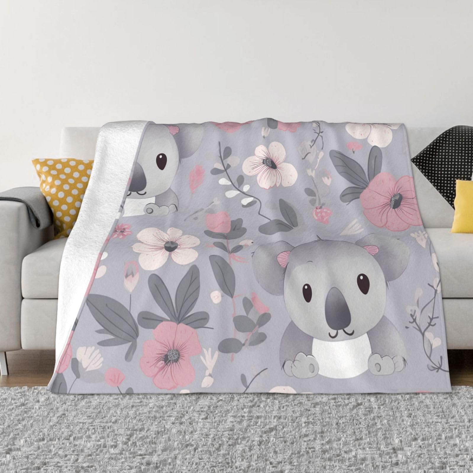 Couverture en micro-polaire koala 150x130cm chaude pour lit et canapé
