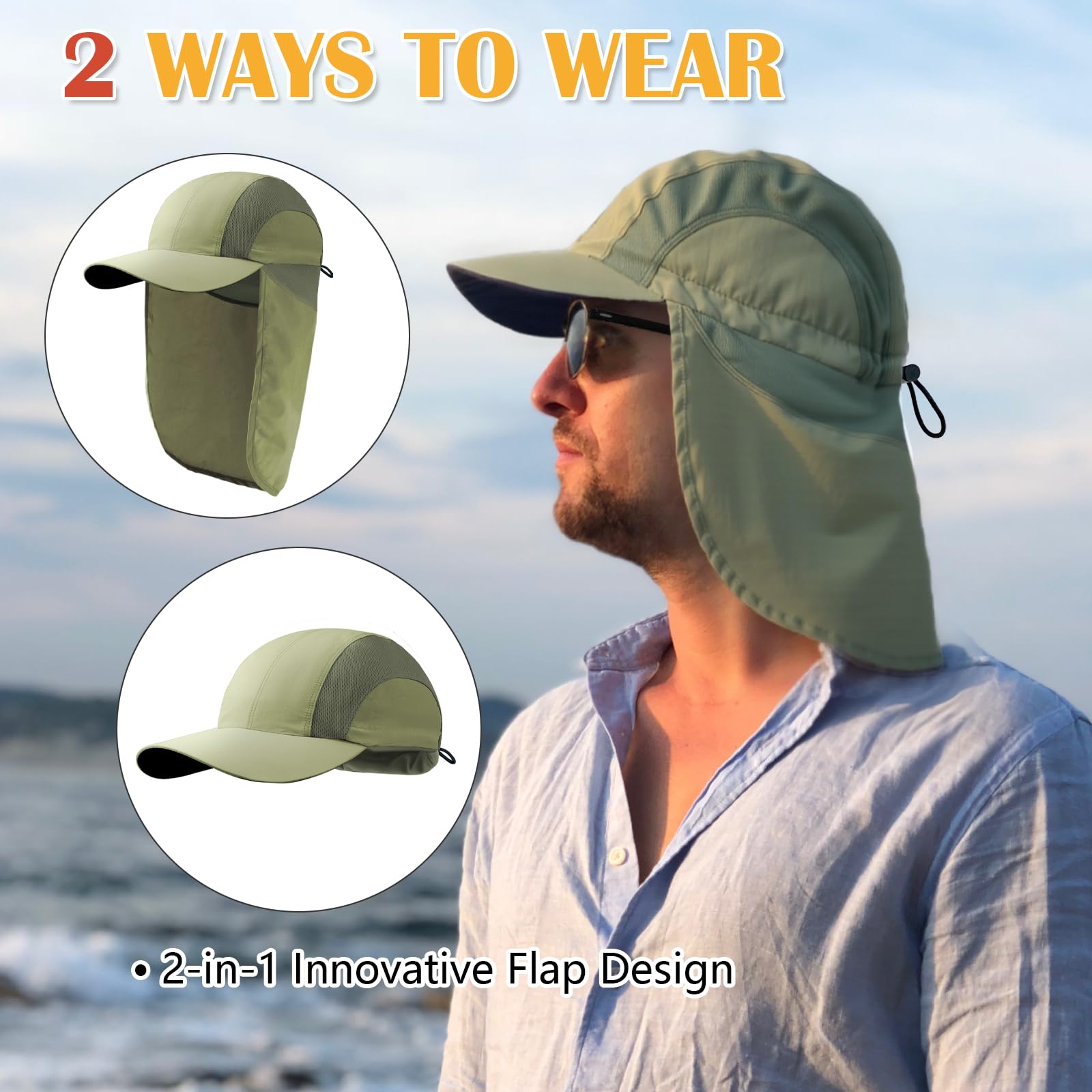 Sombrero de sol para hombre con malla transpirable para hombre, protección solar, sombrero de pesca con solapa para el cuello, para senderismo, ciclismo