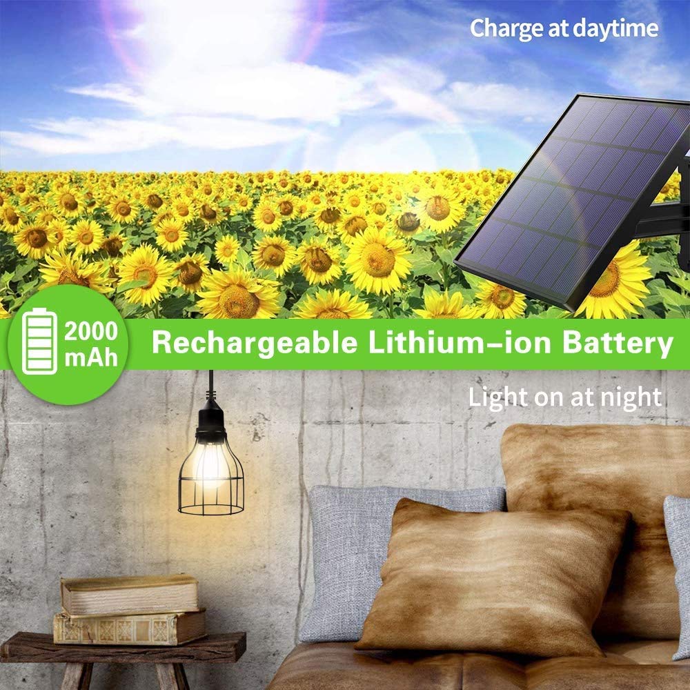 Lampada a Sospensione Solare Classica E27 LED da Appendere all'aperto a Energia Ssolare, Luce Sensibile Capannone Impermeabile, Lampada a Sospensione per Fienile, Giardino, Cortile, Balcone