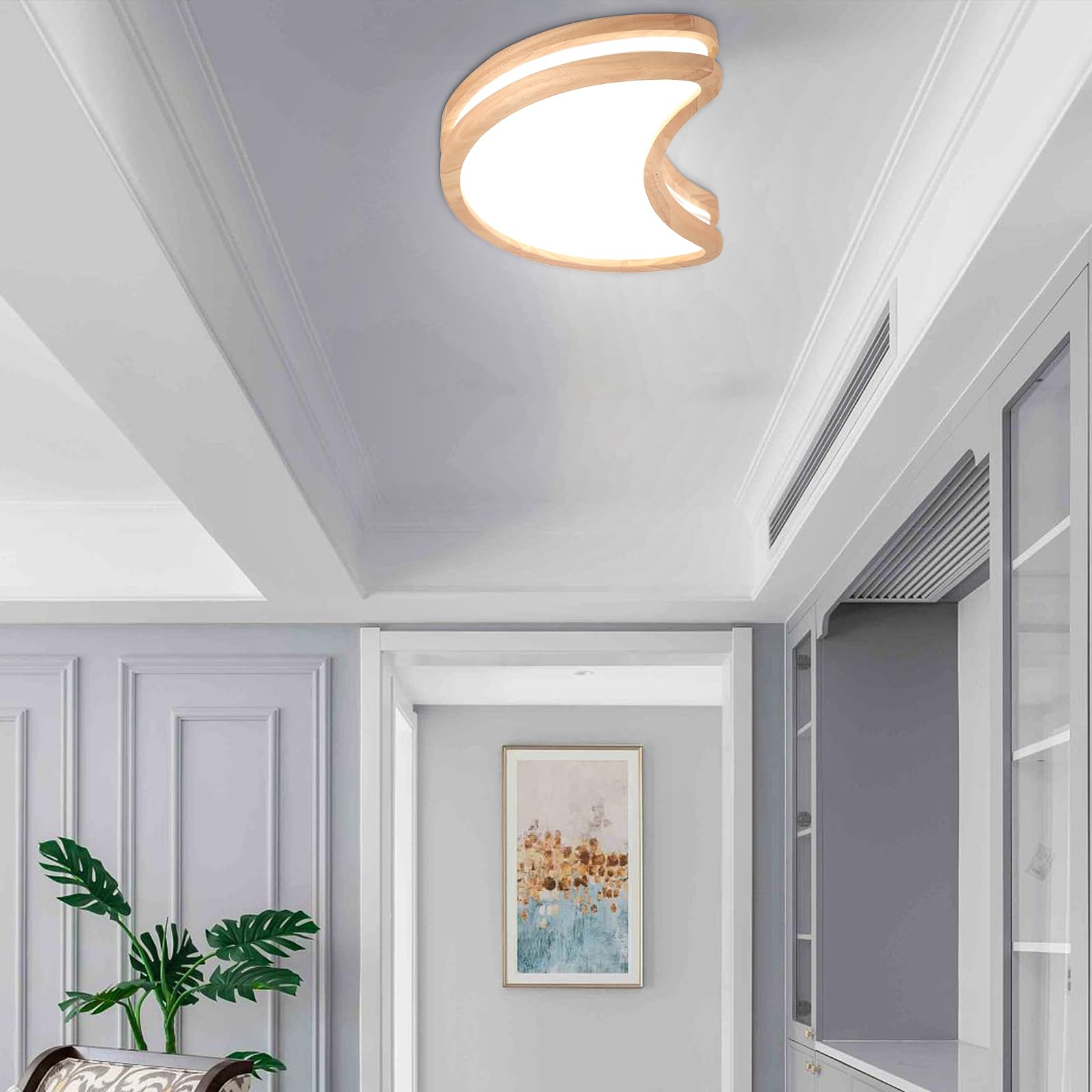 Plafoniera LED Soffitto Legno 20W Plafoniera Luna Lampada da Soffitto Moderni,Bianca Fredda 6500K Plafoniera Bagno per Camera da Letto Bambini Corridoio Soggiorno Balcone, Ø40CM
