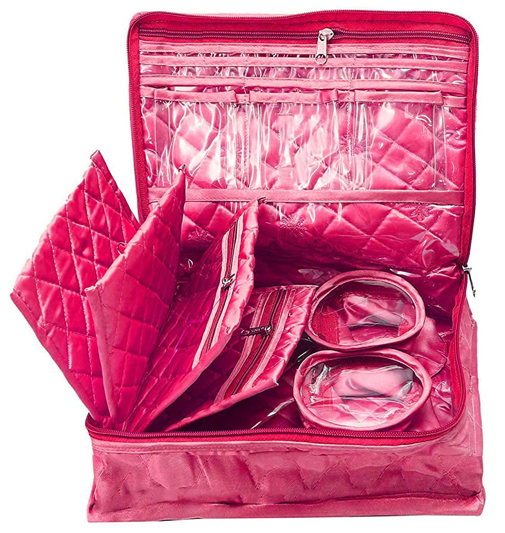 atorakushon atorakushon® Satin Pink Multipurpose Make Up Pouch Jewellery Cosmetic Organizer Necklace Pouches Traveling Kit for Women's-picture-30