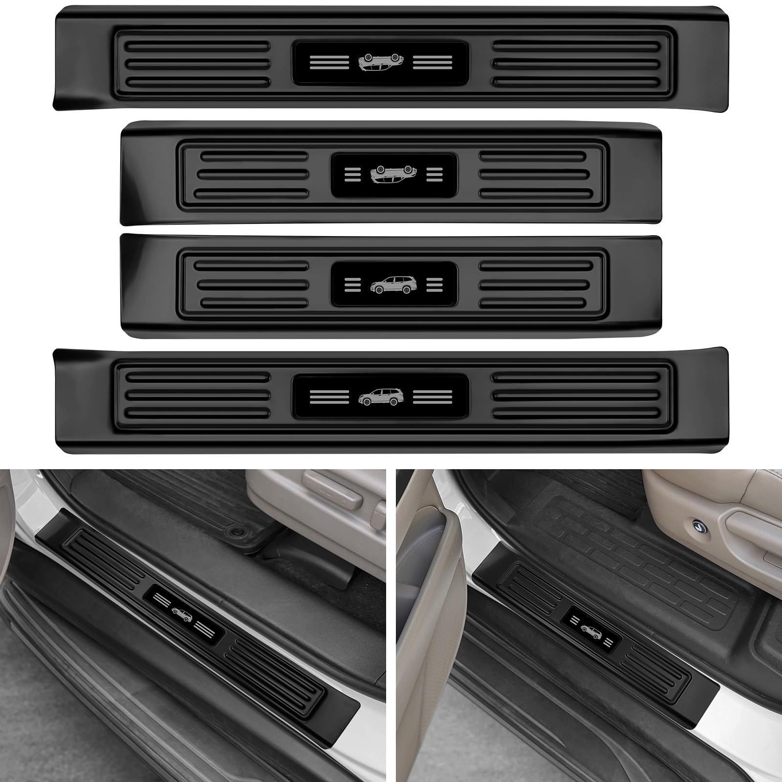 YOJOJOCO 4PCS Door Sill Protector for Honda Pilot 2016-2022 Accessories Matte Black ABS Material Front and Rear Door Car Pedal Kick Protection