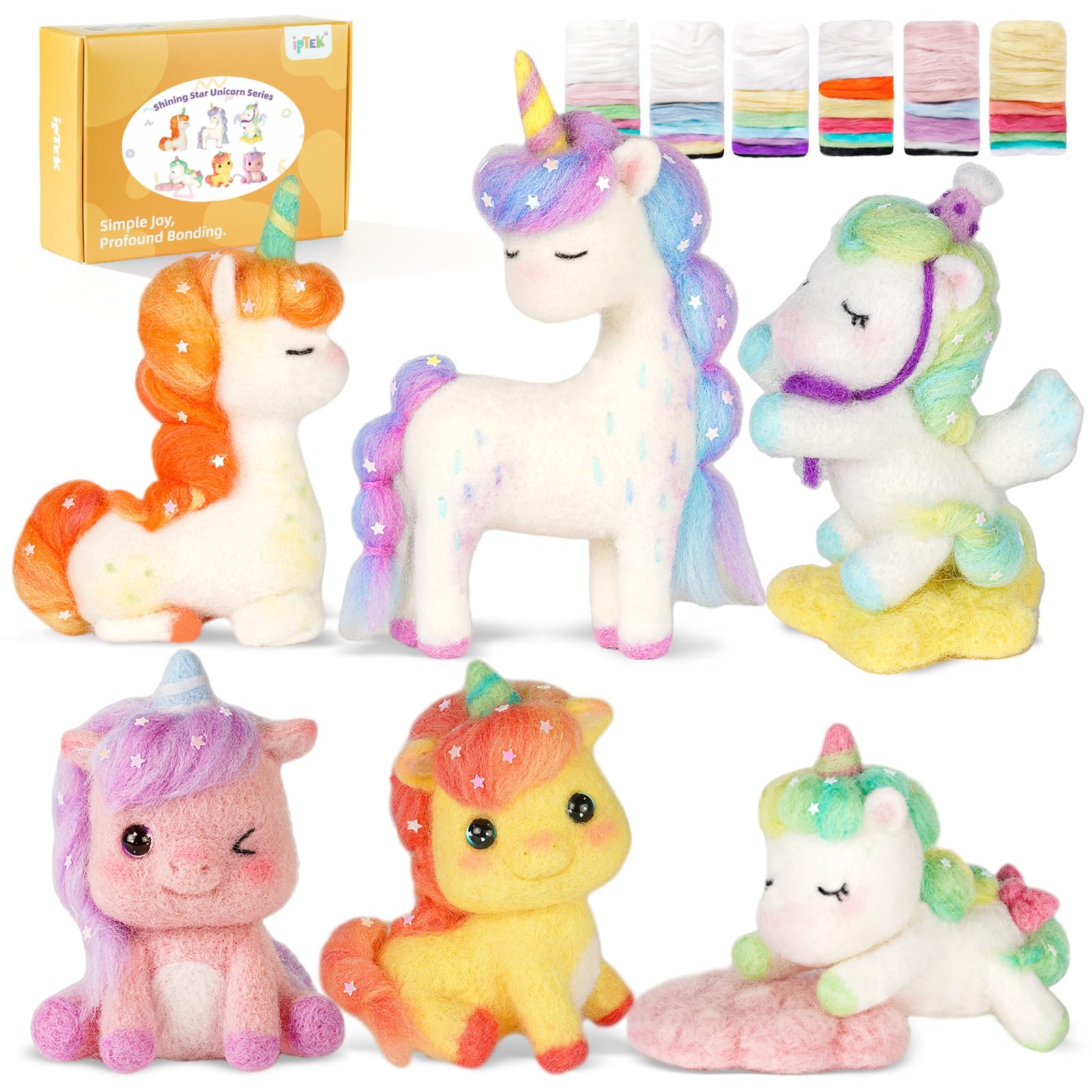 iptek Needle Felting Kit, 6 PCS Animal Needle Felting Beginner Kits, Wool Felt Needle Felting Tools Foam Pad, Craft Party Supplies for Beginners Adult(6pack Unicorn)