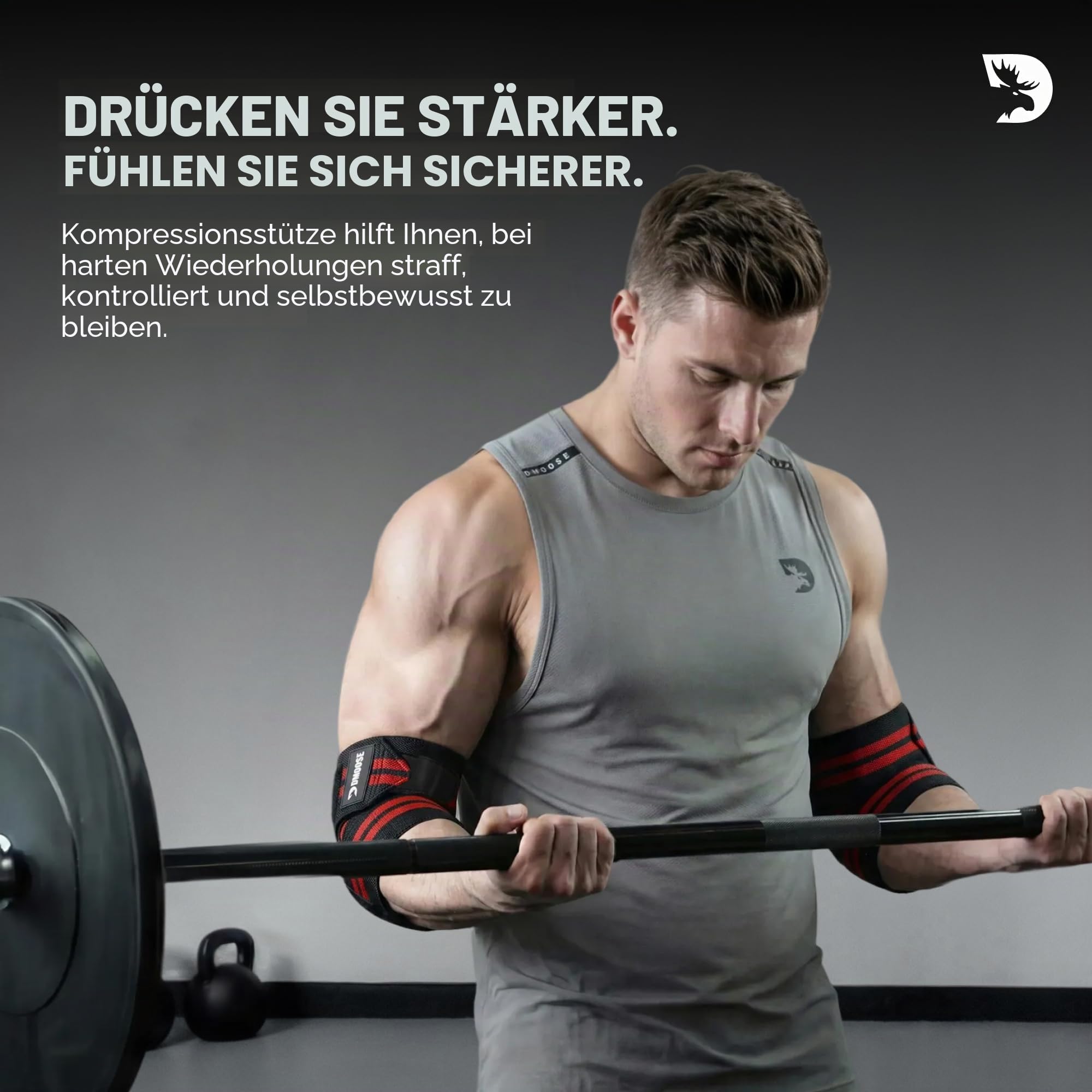 DMoose Fitness-Ellbogenschützer für Gewichtheben (Paar) 40" Verstellbare Bandage zur Unterstützung der Gelenke, Schmerzlinderung – Ellbogenschützer für das Training im Fitnessstudio
