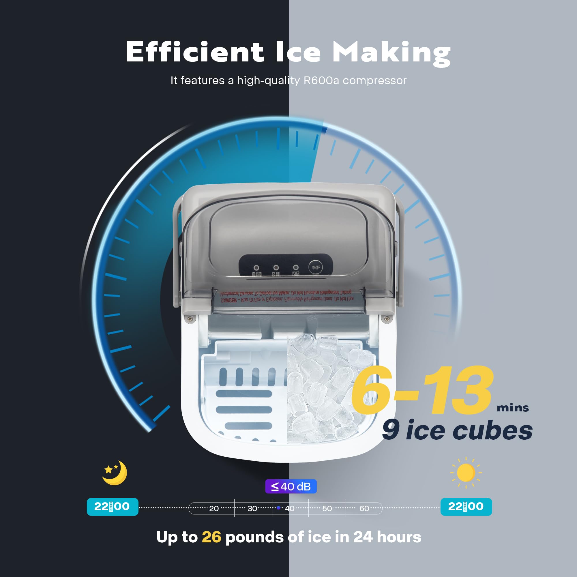 VIVOHOME Electric Portable Compact Countertop Automatic Ice Cube Maker Machine with Handle Hand Scoop 10 Ice Bags and Self Cleaning Function 26lbs/Day Silver on Fridge.com