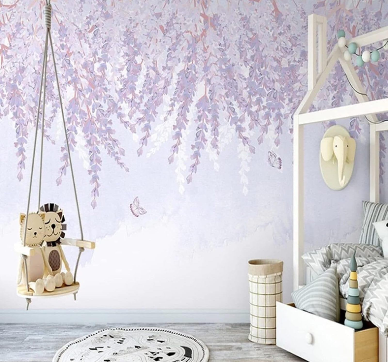 Hand Painted Beautiful Purple Vine Butterfly 3D Wallpaper Easy Install Feature Office Living Room Sofa Bedroom TV Background Wall Decoration-150cm×105cm