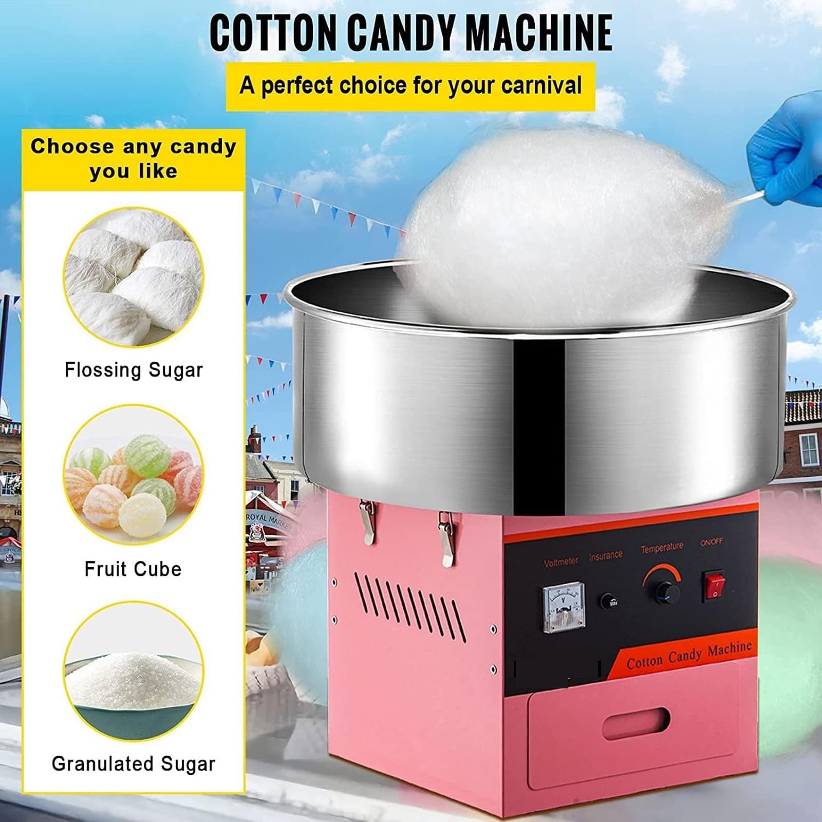 Máquina Comercial De Algodón De Azúcar, Fabricante De Hilo Eléctrico, Máquina De Algodón De Azúcar De 980W para Niños, para Familia Y Varias Fiestas (Azul)