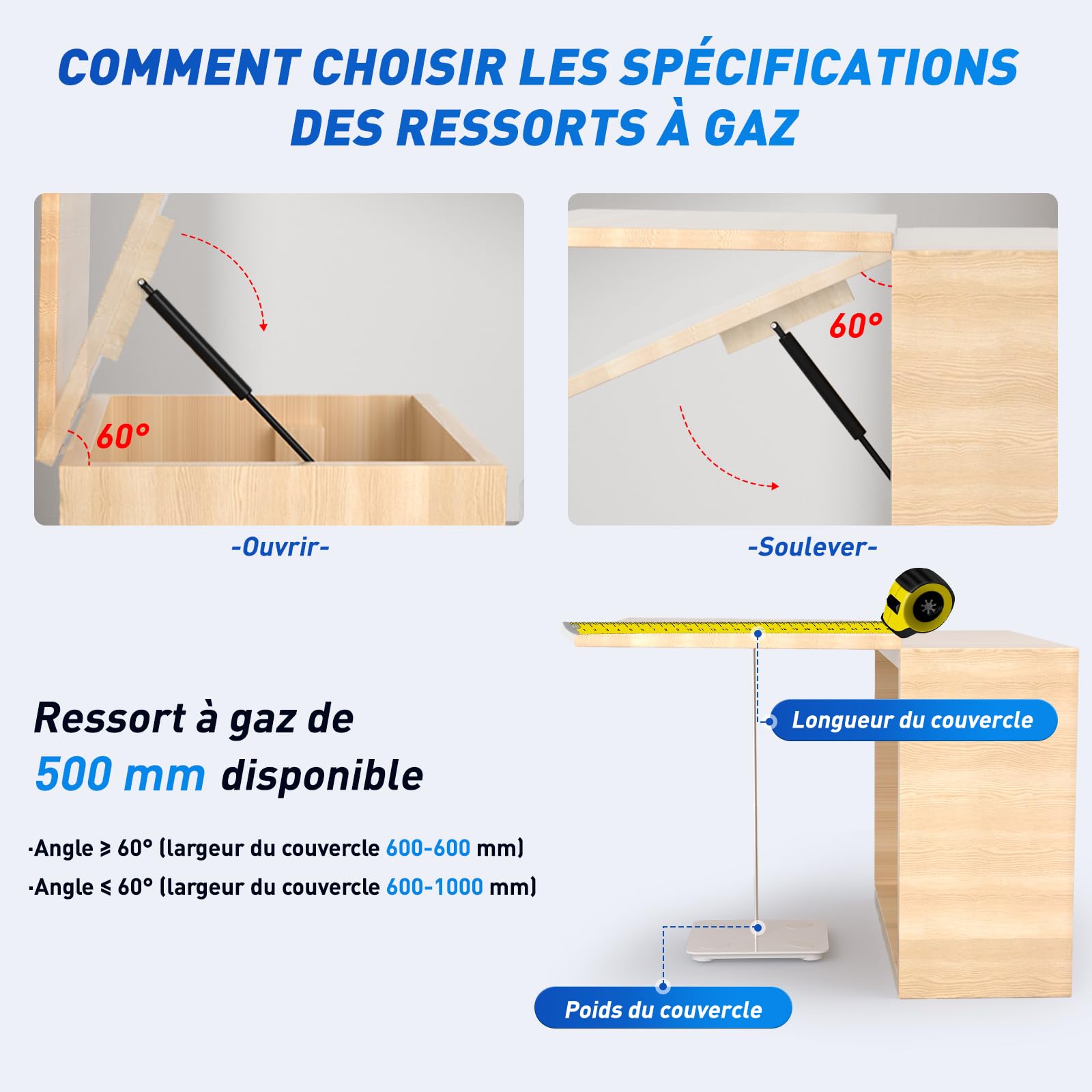 ARANA 2 pièces verin a gaz 500mm 700N, 71kg verin hydraulique verin de hayon de rechange Pour porte d'armoire, boîte à jouets, banc, porte de camping-car et applications créatives DIY
