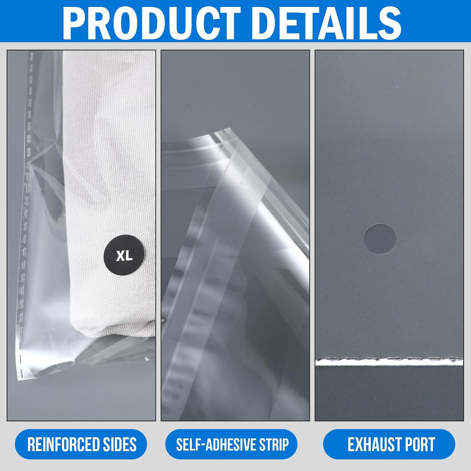 PerKoop 300 Count 9 x 12 Inch T-shirt Bags with Cardboard and Garment Size Labels, Clear Cellophane Plastic Bags for Packing Clothing, Resealable Bag
