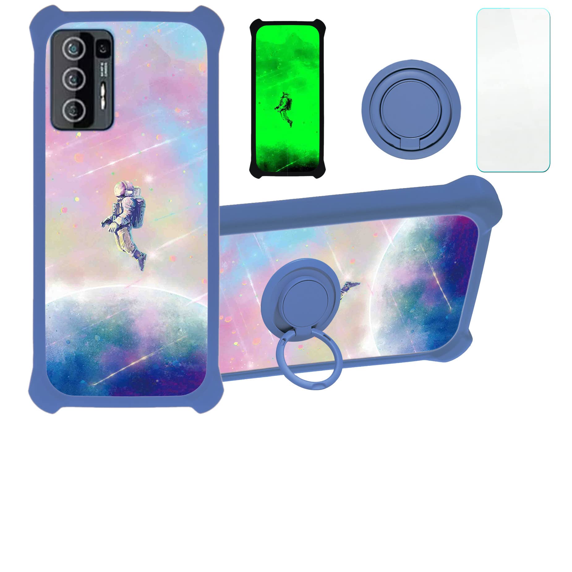 jioeuinlyCase for Lava Agni 5g Case Compatible with Lava Agni 5g Phone Case Cover [with Tempered Glass Screen Protector][Hard PC + Soft Silicone][Ring Support] [Luminous Effect] YGL-FXJ