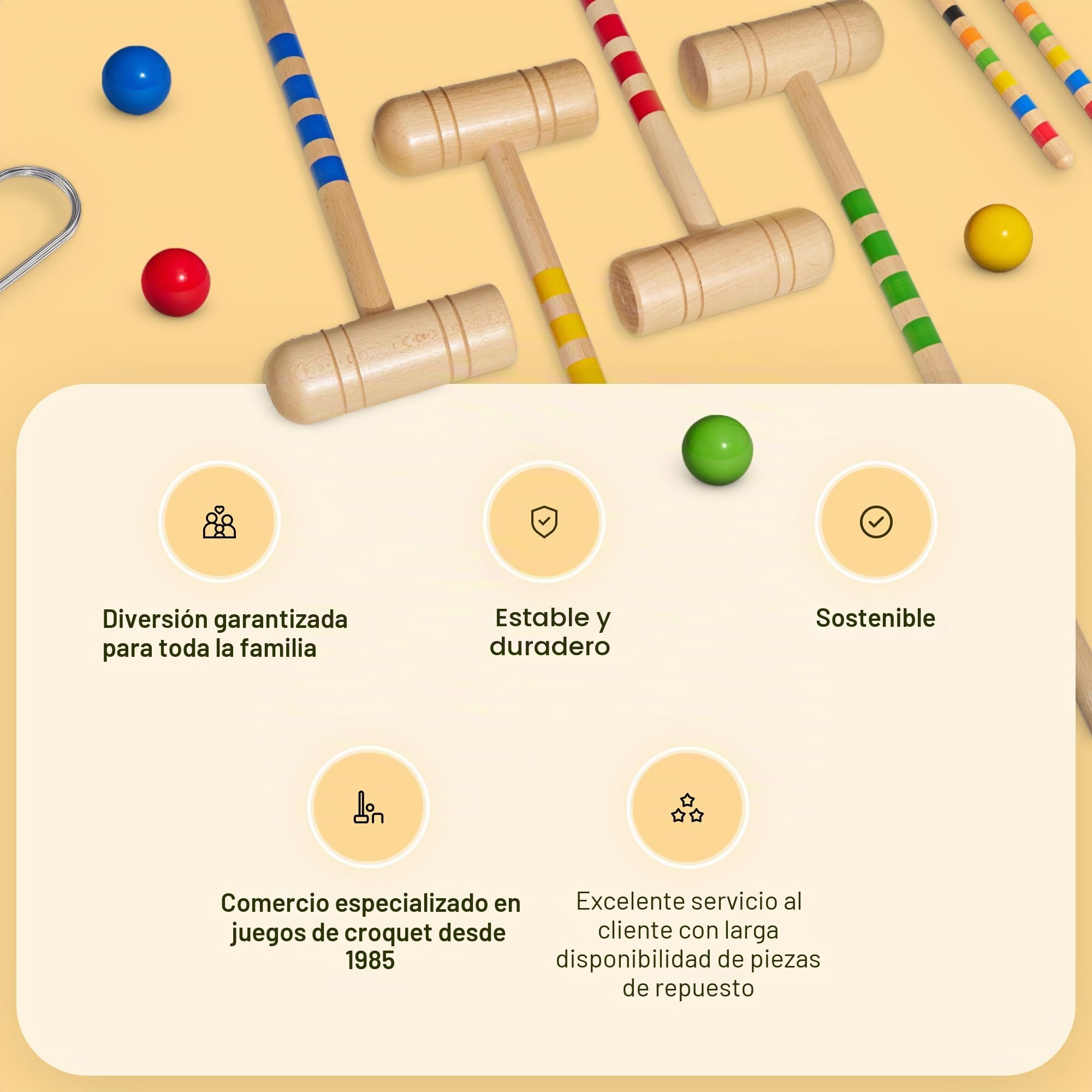 GICO Juego de Croquet Divertido Juego para el Aire Libre o el jardín para niños y Adultos, con componentes de Calidad Fabricados en Madera Maciza. 3224
