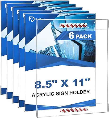 Daofary Soporte de acrílico para letreros de 8.5 x 11 pulgadas, soporte de plástico con cinta adhesiva 3M, soporte de letrero de pared transparente