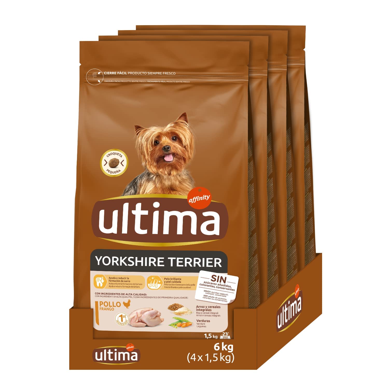 Ultima Pequeño Yorkshire Terrier Pollo, Comida seca para perros, Pack de 4 x 1,5kg, Total 6kg