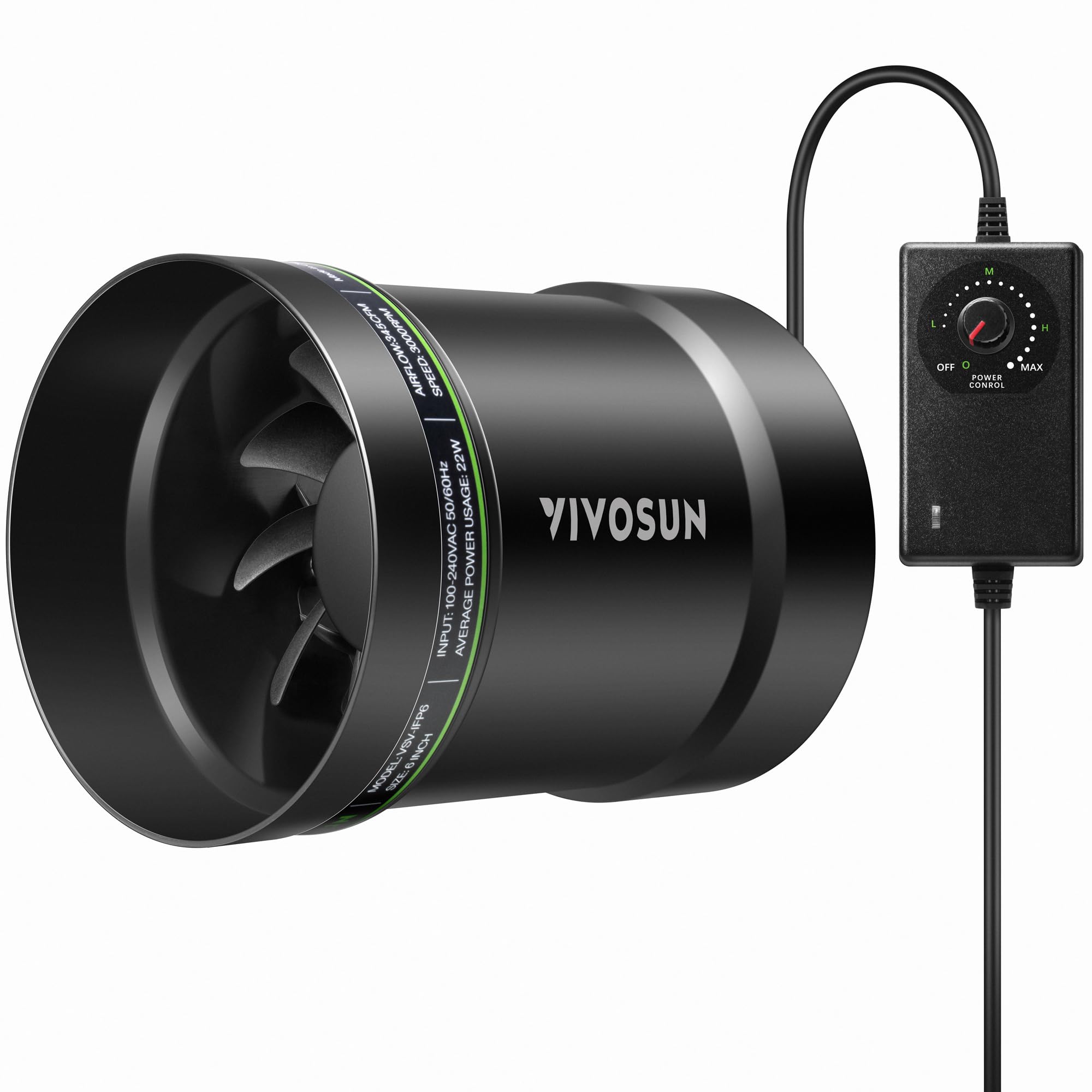 VIVOSUN Rohrventilator 150 mm mit Drehzahlregler, 587 m³/h leiser EC Rohrlüfter, Abluftventilator für HVAC, Growzelt, Gewächshaus, Keller, Garage, Bad, Küche, Dachboden und 3D-Drucker