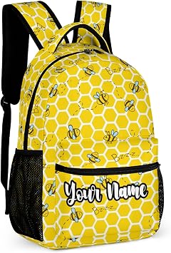 Custom Bee Backpack for Kids Girls Boys Teens, 17 Inches Cute Bees Theme All-over Print Bookbag for Elementary Middle Junior High School
