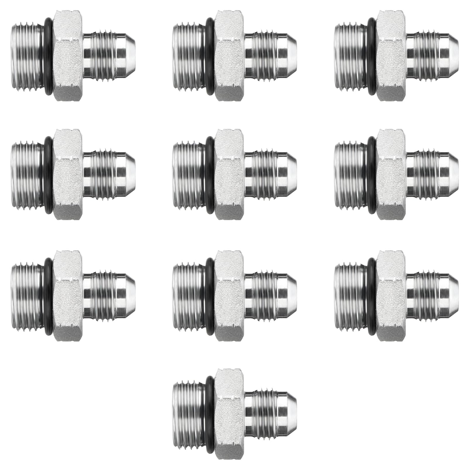 10 Pack Hydraulic Hose Adapter Fittings: 3/8" JIC 37° Male x #8 SAE/ORB Male, Straight Tube Fitting Kits with Protection Cover