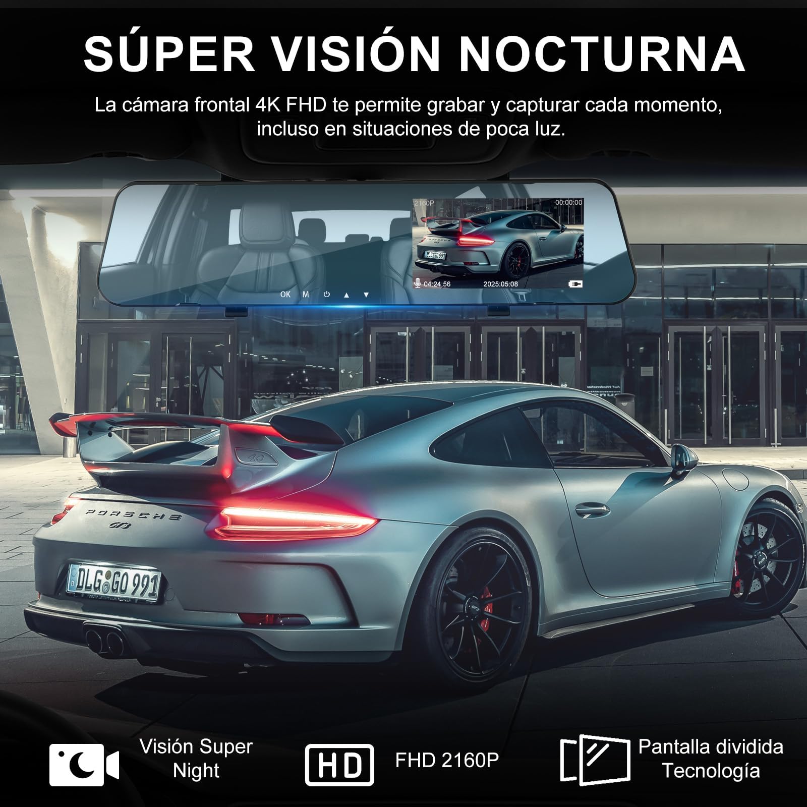 Dash CAM Coche 4K Full HD - Cámara Vigilancia Coche con GPS, Sensor G, Detección de Movimiento, Visión Nocturna Infrarroja, Pantalla LTPS, Bucle Continuo, Tarjeta TF 128GB-1