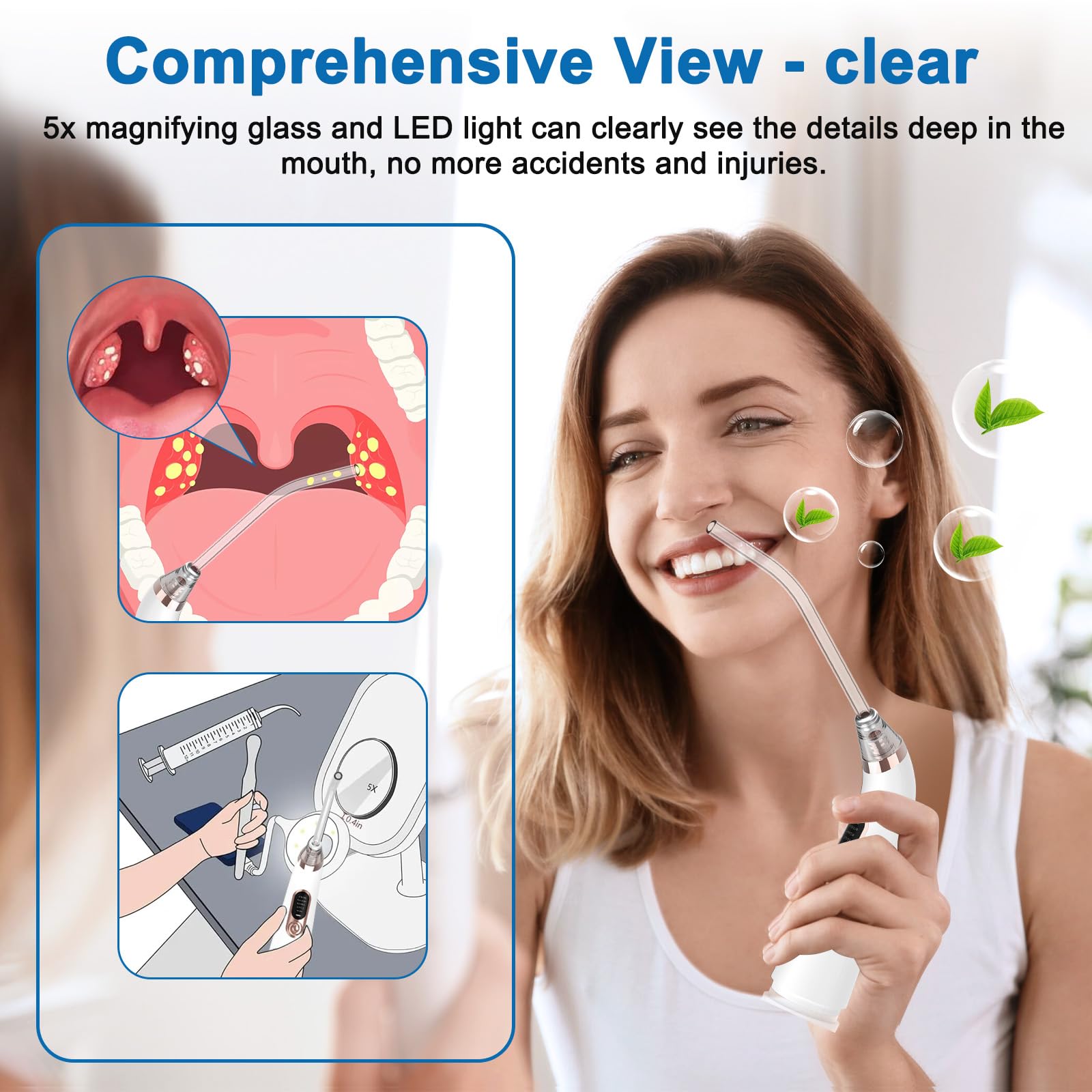 Kit de Nettoyage d’amygdales, Aspirateur électronique pour enlever les amygdales, kit de retrait de pierres amygdales avec 5 modes d'aspiration, outil de retrait des tonsillolith, upgrade