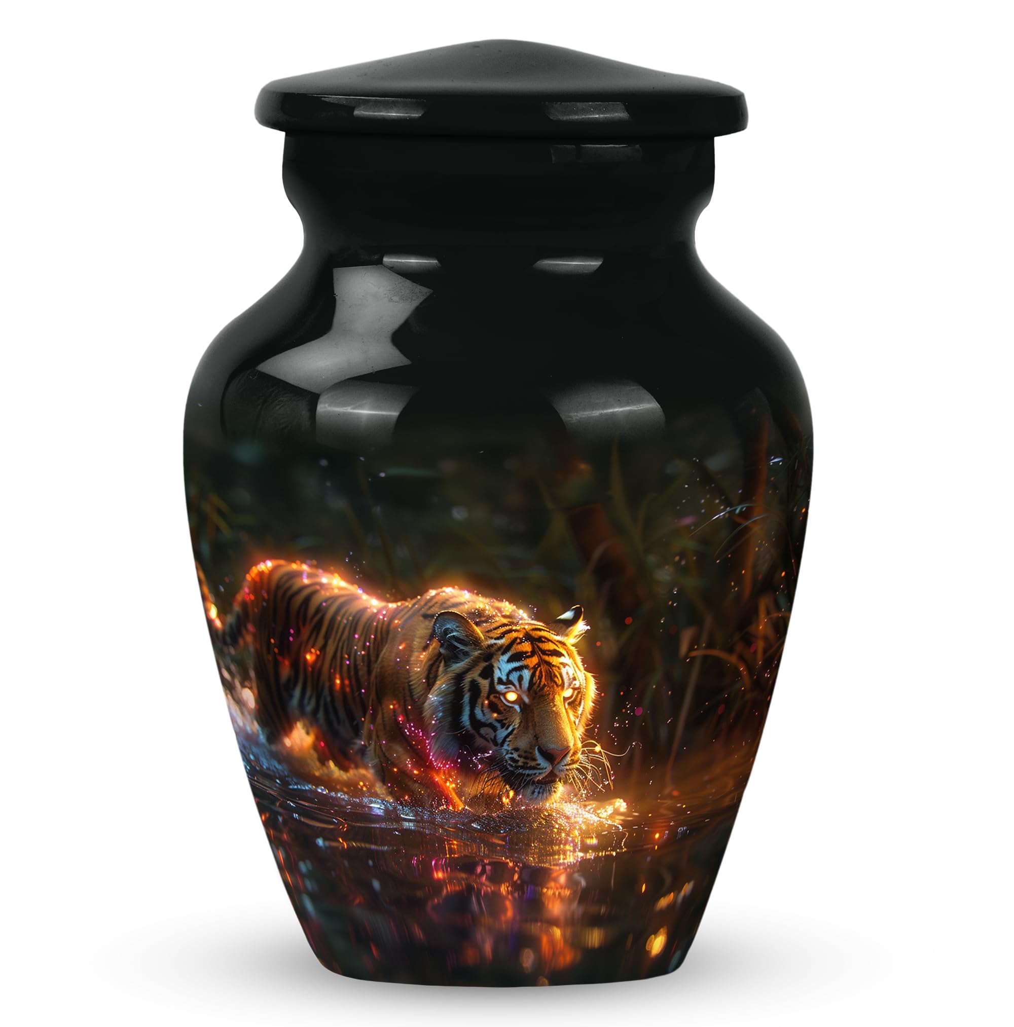 3 inch urn, Burial Urn, Urn for Ashes Adult Male|Female, Small urns for Human Ashes Keepsake_Black, Orange_Tiger Urn