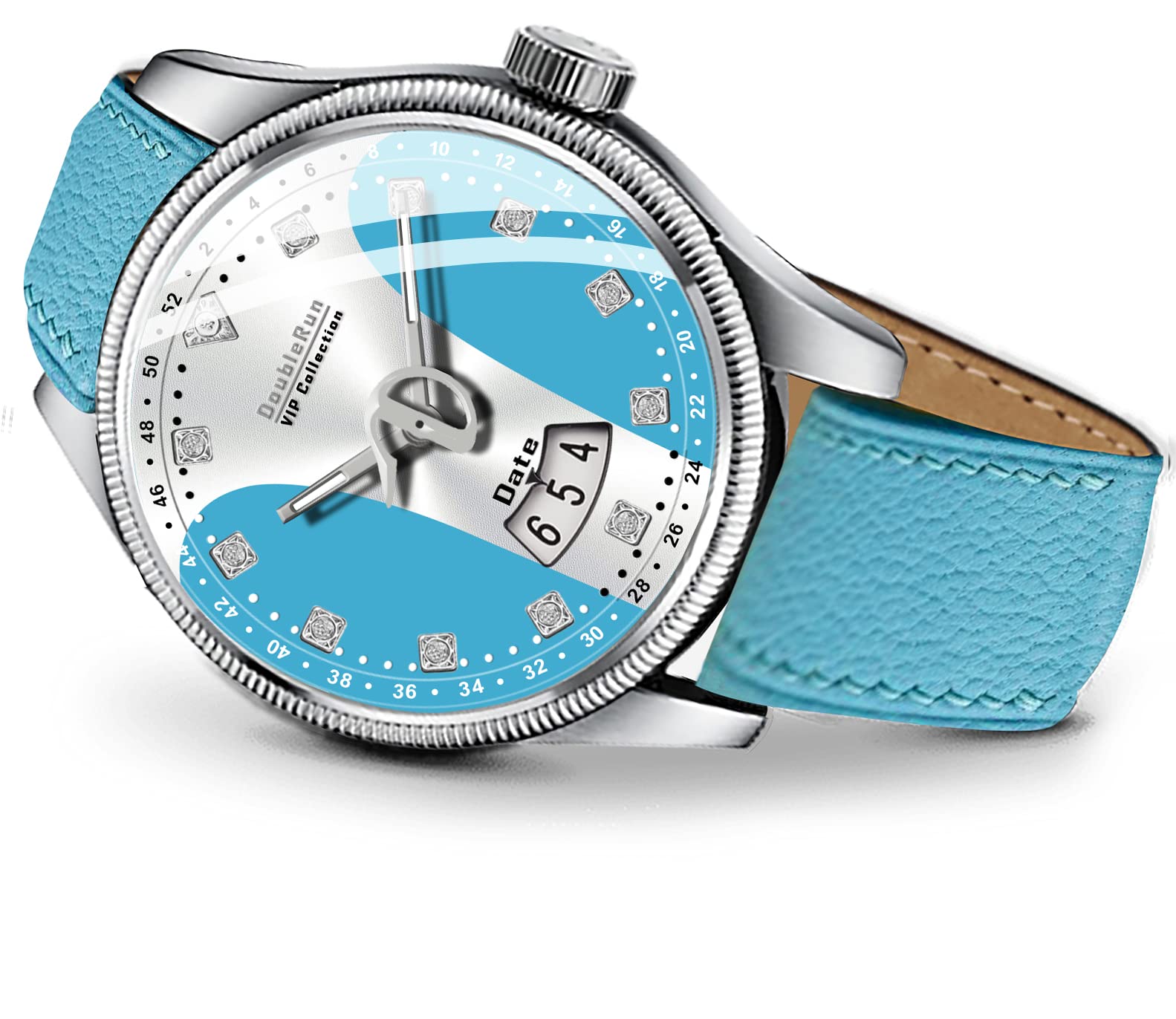 DOUBLERUN 10042 Date Display Tow Tone Sky Blue Dial Leather Belt Analog Watch - for Men (B0BVBC73WZ) Amazon Price History, Amazon Price Tracker