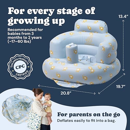 Miniatura 4 de Todale Asiento inflable para bebé de 3 a 24 meses, silla inflable con cinturón de seguridad, bomba integrada, silla de piso de regalo de Navidad